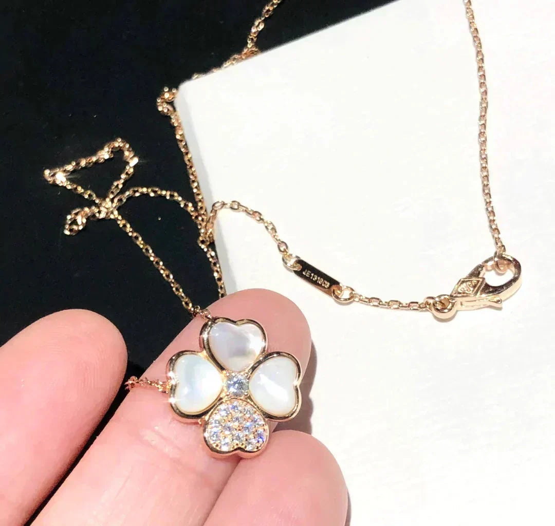 [Stellar Jewelry]CLOVER MOP DIAMOND ROSE GOLD NECKLACE