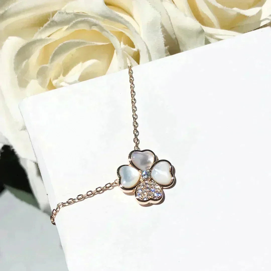 [Stellar Jewelry]CLOVER MOP DIAMOND ROSE GOLD NECKLACE