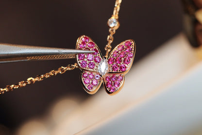 [Stellar Jewelry]BUTTERFLY RED DIAMOND ROSE GOLD NECKLACE