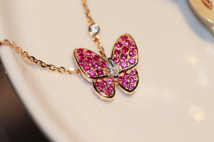 [Stellar Jewelry]BUTTERFLY RED DIAMOND ROSE GOLD NECKLACE