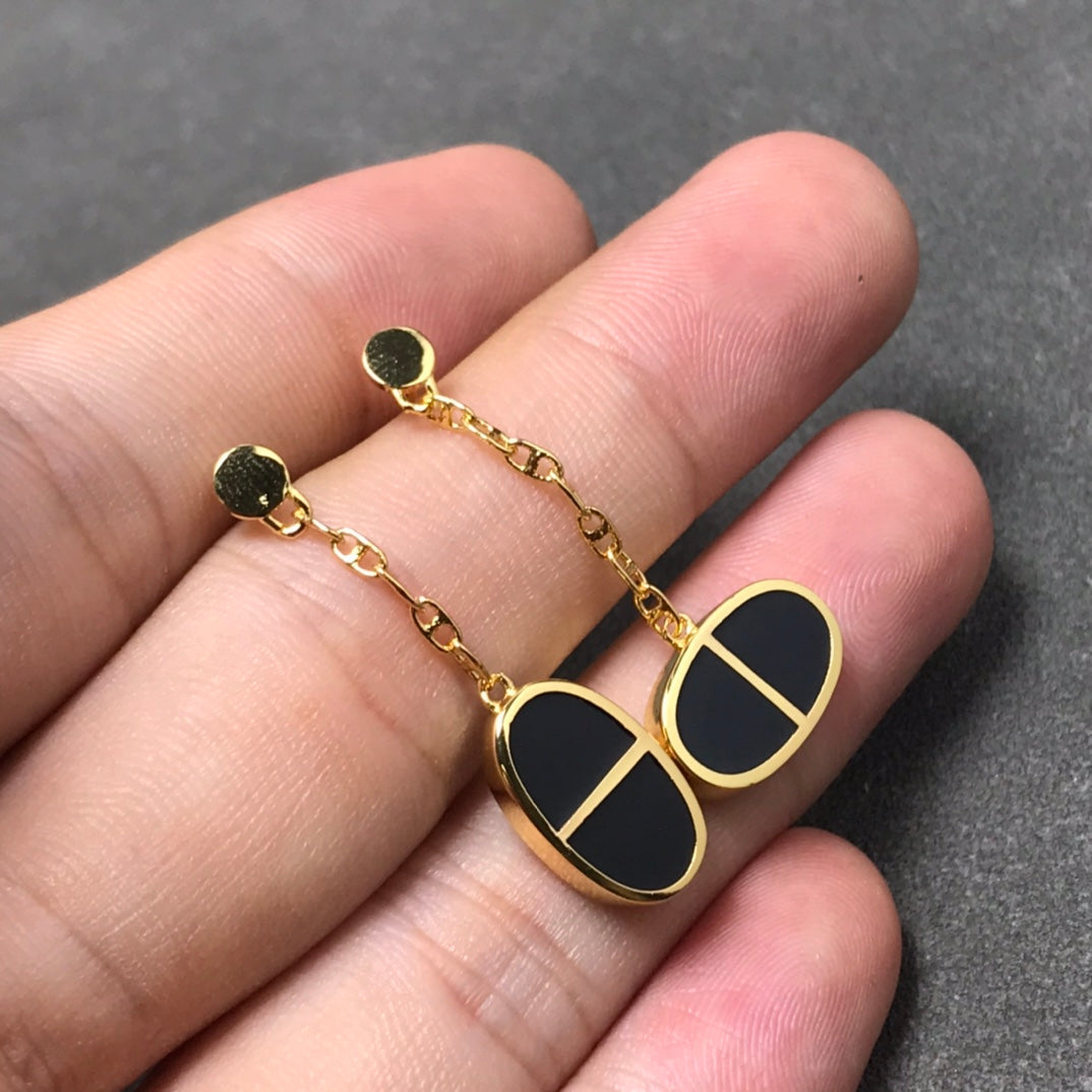 [Stellar Jewelry]CHAINE VERSO BLACK CERAMIC SILVER EARRINGS