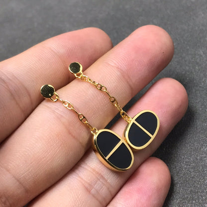 [Stellar Jewelry]CHAINE VERSO BLACK CERAMIC SILVER EARRINGS