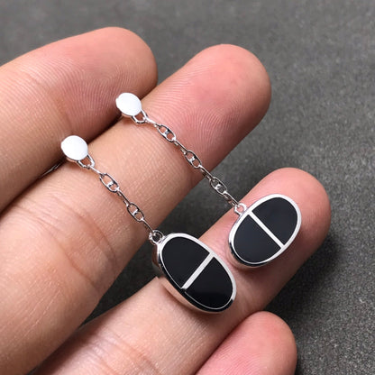 [Stellar Jewelry]CHAINE VERSO BLACK CERAMIC SILVER EARRINGS