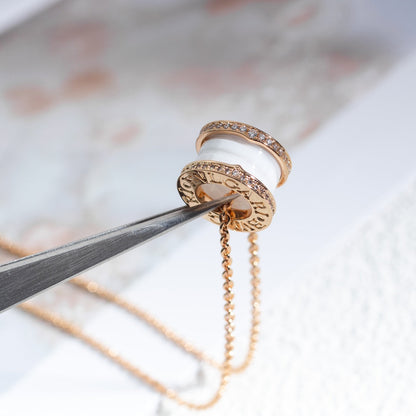 [Stellar Jewelry]ZERO 1 WHITE CERAMIC PINK GOLD DIAMOND NECKLACE