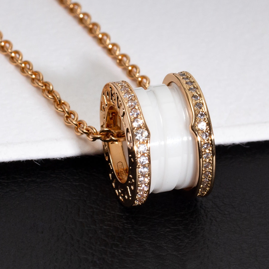 [Stellar Jewelry]ZERO 1 WHITE CERAMIC PINK GOLD DIAMOND NECKLACE