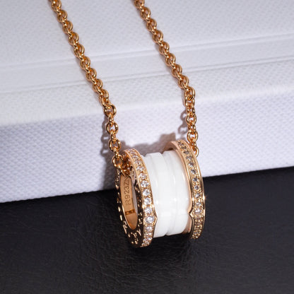 [Stellar Jewelry]ZERO 1 WHITE CERAMIC PINK GOLD DIAMOND NECKLACE