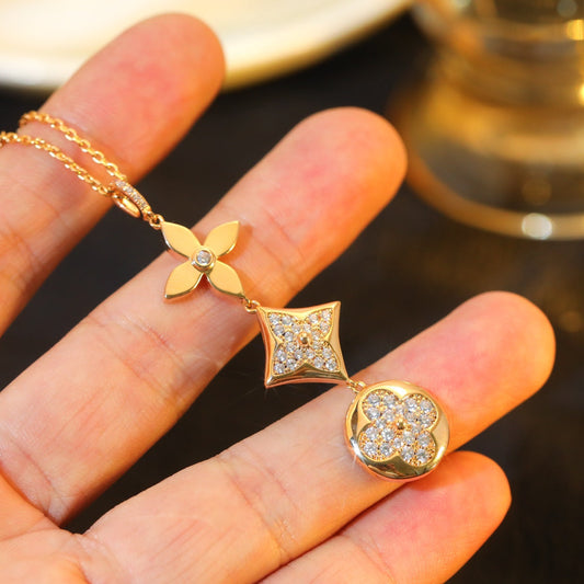 [Stellar Jewelry]STAR AND SUN DIAMOND PINK GOLD NECKLACE