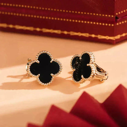 [Stellar Jewelry]CLOVER MEDIUM 1 MOTIFS  ONYX STUD EARRINGS