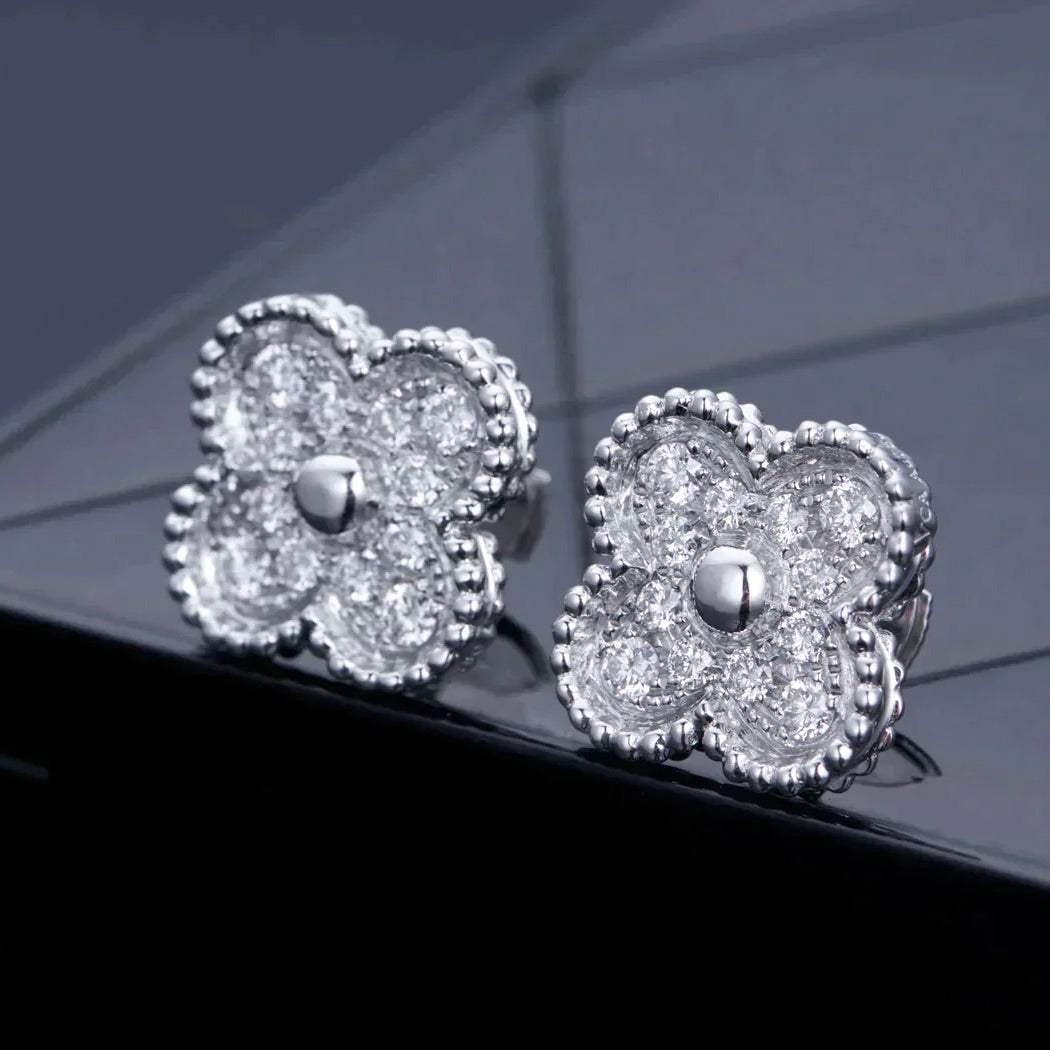 [Stellar Jewelry]CLOVER 1 MOTIFS DIAMOND STUD EARRINGS SILVER