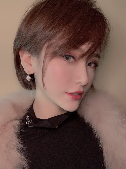 [Stellar Jewelry]DOUBLE STAR PINK GOLD MOP DROP EARRINGS