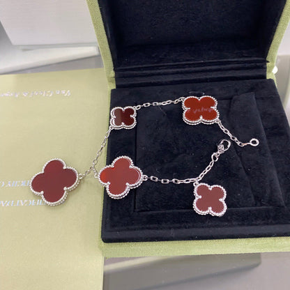 [Stellar Jewelry]CLOVER 5 MOTIFS SIVLER CARNELIAN BRACELET