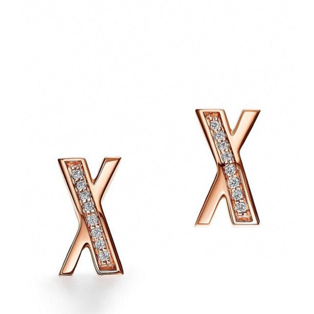 [Stellar jewels]X EARRINGS ROSE GOLD DIAMONDS