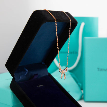 [Stellar jewels]RIBBON NECKLACE BOW PENDANT DIAMOND CHARM CHAIN