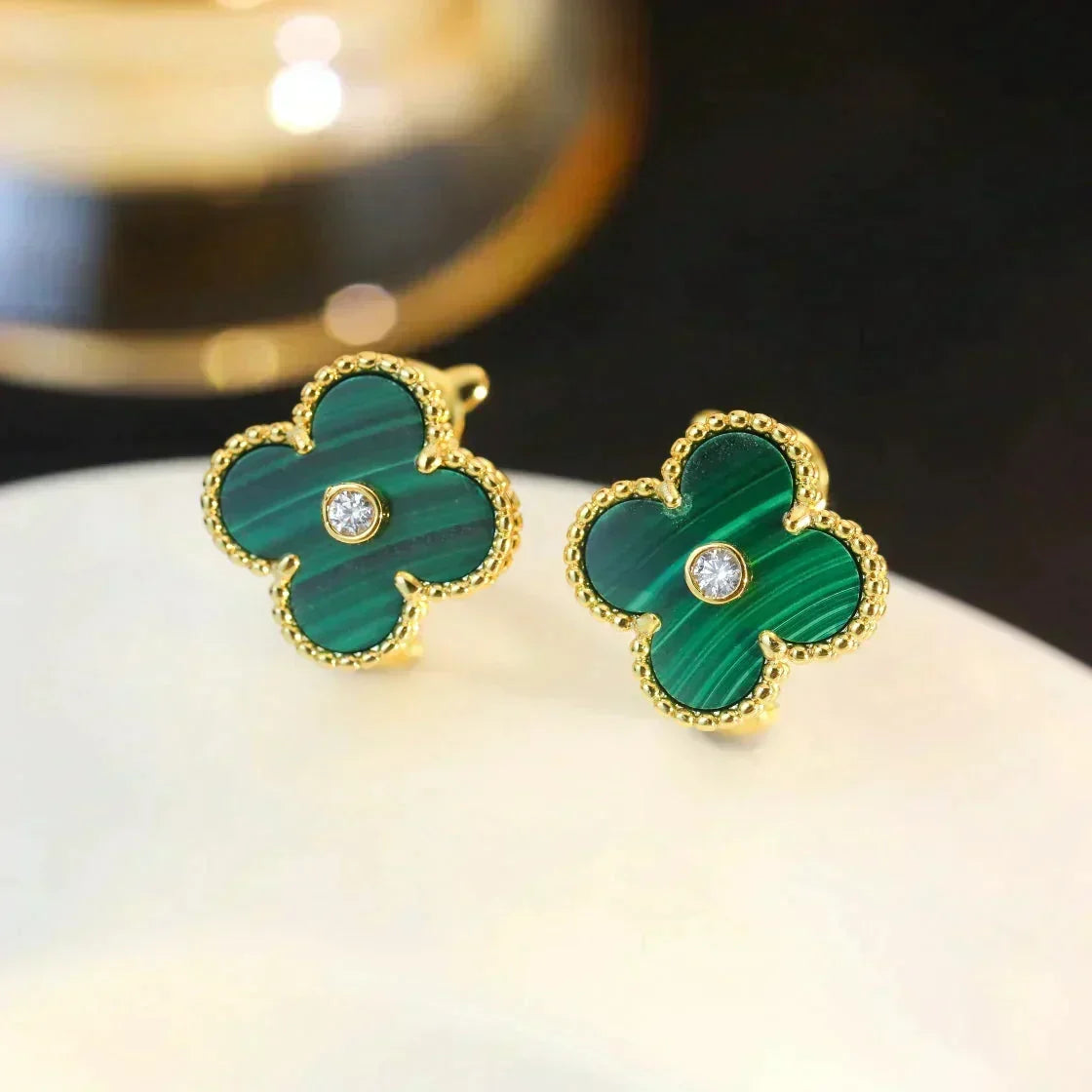 [Stellar Jewelry]CLOVER MEDIUM 1 MOTIFS MALACHITE DIAMOND EARRINGS