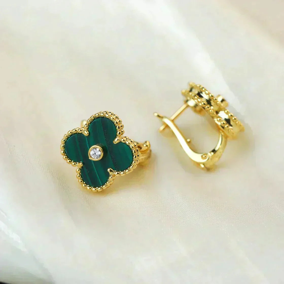 [Stellar Jewelry]CLOVER MEDIUM 1 MOTIFS MALACHITE DIAMOND EARRINGS
