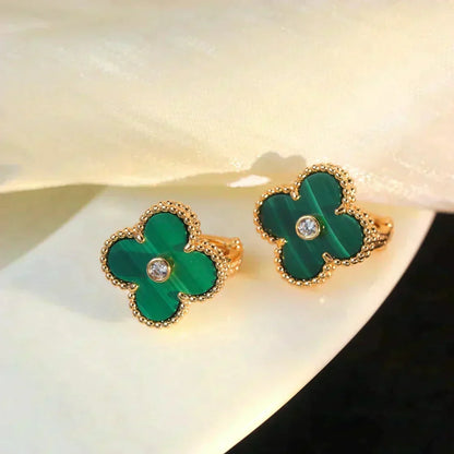 [Stellar Jewelry]CLOVER MEDIUM 1 MOTIFS MALACHITE DIAMOND EARRINGS