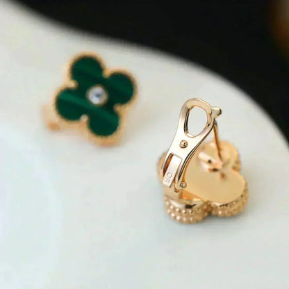 [Stellar Jewelry]CLOVER MEDIUM 1 MOTIFS MALACHITE DIAMOND EARRINGS