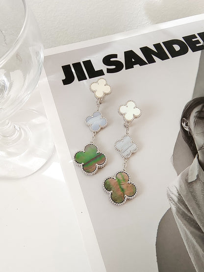 [Stellar Jewelry]CLOVER 3 MOTIFS CHALCEDONY DARK MOP SILVER EARRINGS
