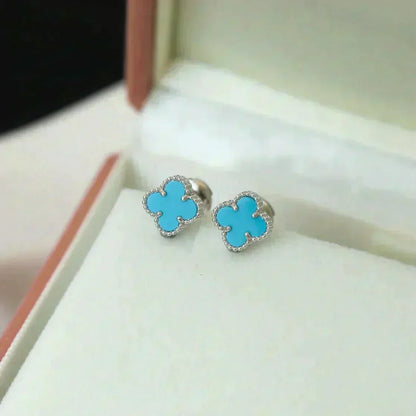[Stellar Jewelry]CLOVER MINI 9.5MM ONYX STUD EARRINGS SILVER