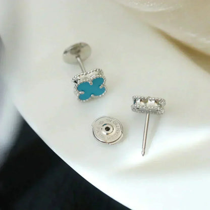 [Stellar Jewelry]CLOVER MINI 9.5MM ONYX STUD EARRINGS SILVER
