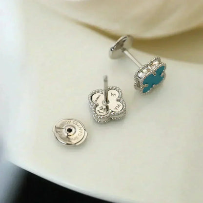 [Stellar Jewelry]CLOVER MINI 9.5MM ONYX STUD EARRINGS SILVER
