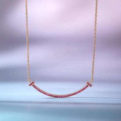 [Stellar jewels]BIG SMILE PEDANT PINK DIAMOND NECKLACE