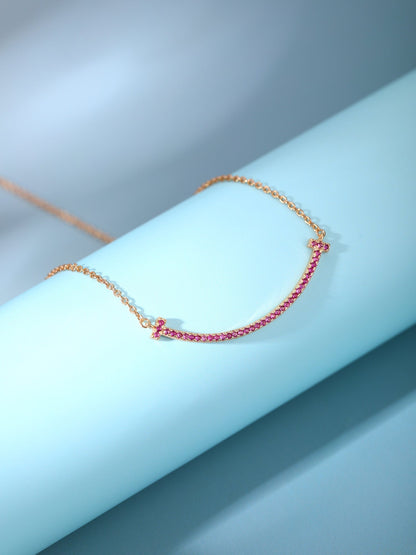 [Stellar jewels]BIG SMILE PEDANT PINK DIAMOND NECKLACE