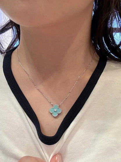 [Stellar Jewelry]CLOVER 1 DIAMOND LIGHT BLUE SILVER NECKLACE