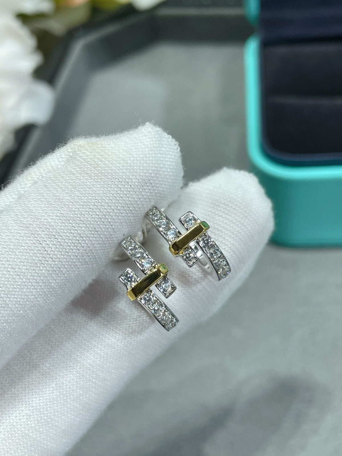 [Stellar jewels]EDGE DIAMOND PINK GOLD EARRINGS
