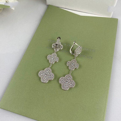 [Stellar Jewelry]CLOVER 3 MOTIF DIAMOND SILVER DROP EARRINGS