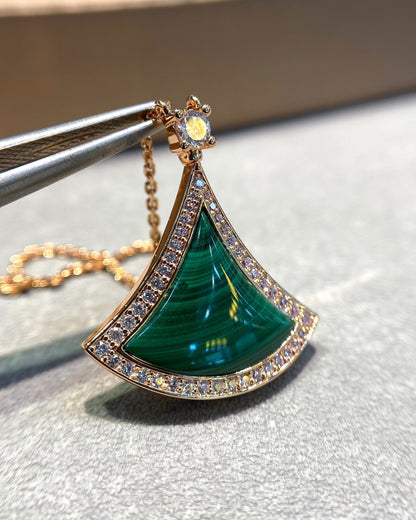 [Stellar Jewelry]DREAM MALACHITE DIAMOND PAVED PINK GOLD NECKLACE