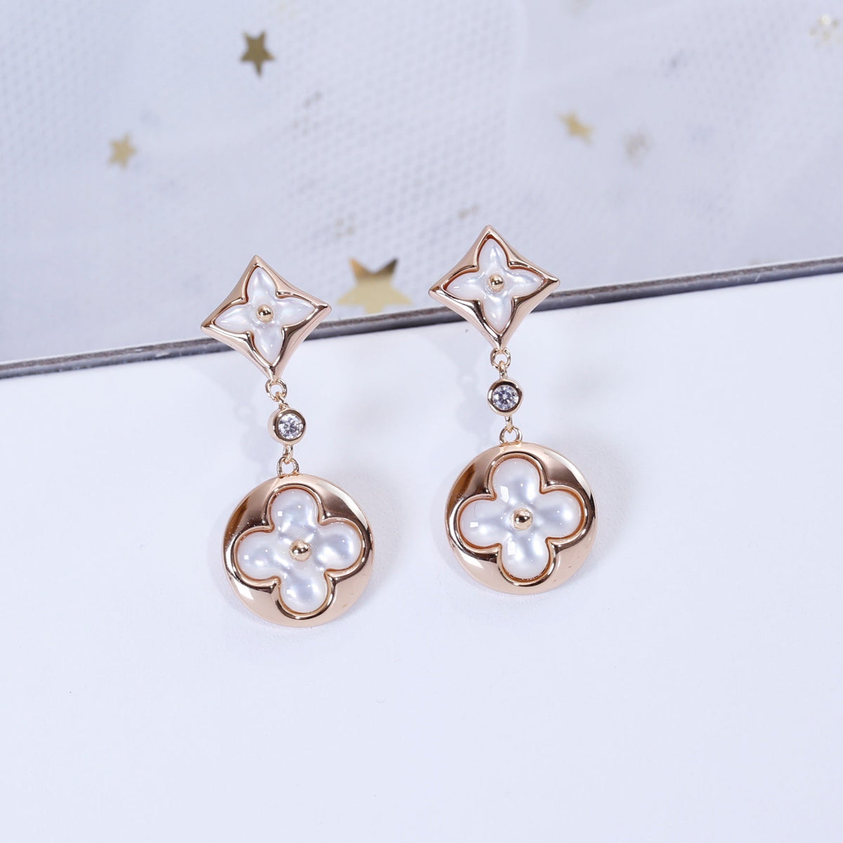 [Stellar Jewelry]STAR AND SUN PINK GOLD MOP DROP EARRINGS