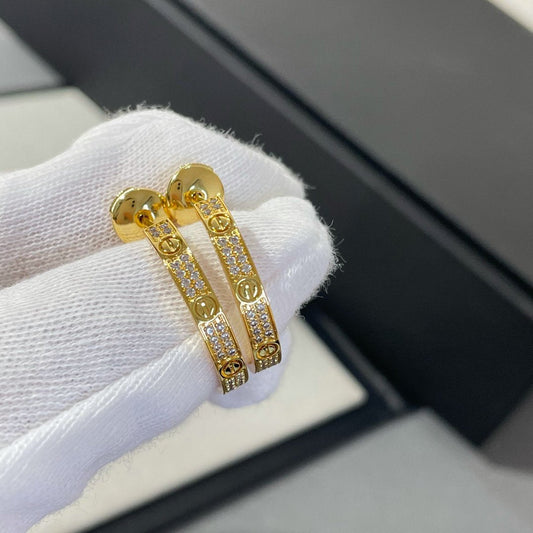 [Stellar Jewelry]LOVE DIAMOND GOLD HOOP EARRINGS