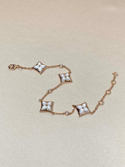 [Stellar Jewelry]STAR 4 MOTIF MOP DIAMOND PINK GOLD BRACELET