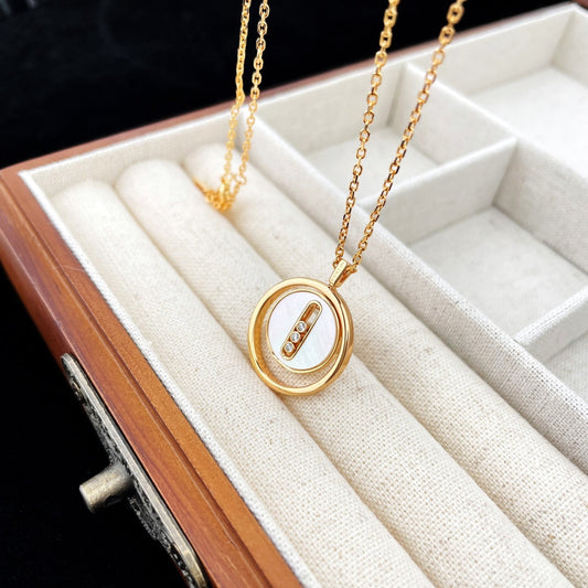 [Stellar Jewelry]LUCKY MOVE MOP PINK GOLD NECKLACE