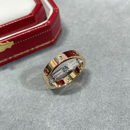 [Stellar Jewelry]LOVE PINK GOLD SILVER DIAMOND DOUBLE RING