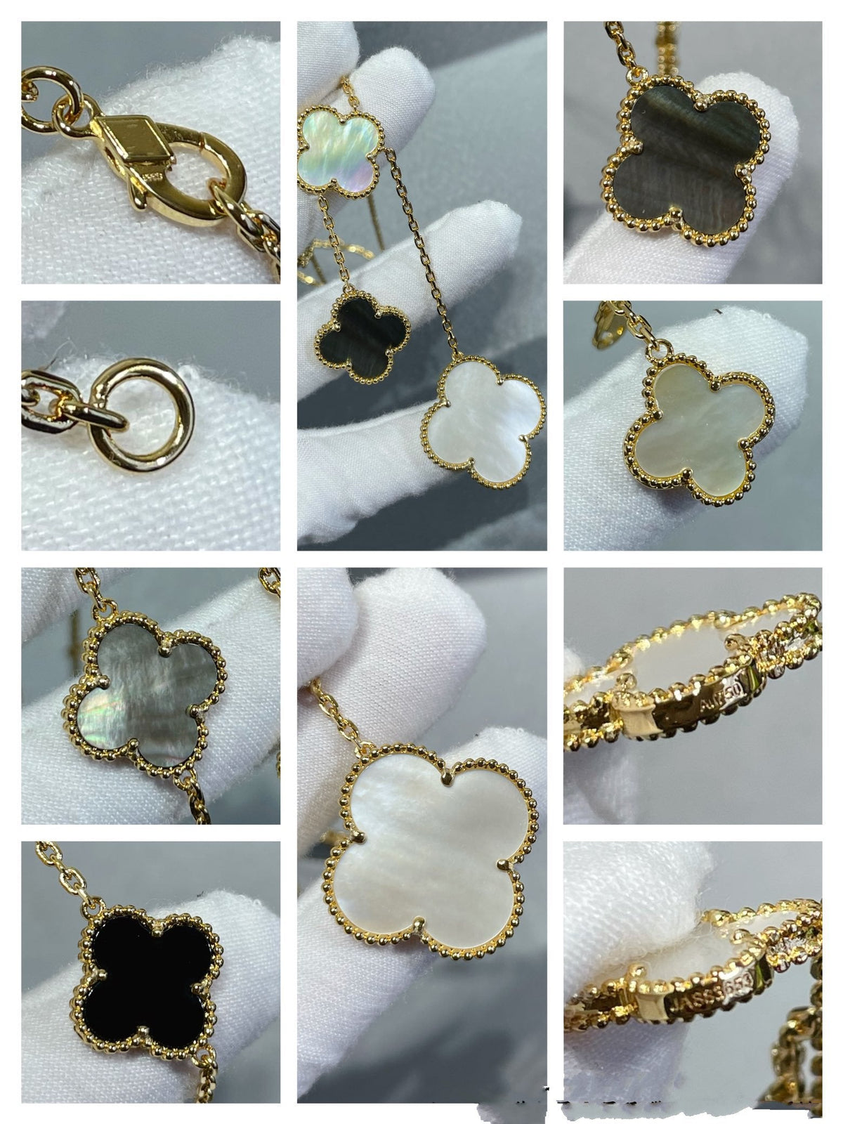 [Stellar Jewelry]CLOVER 6 MOTIF MOP ONYX GOLD NECKLACE