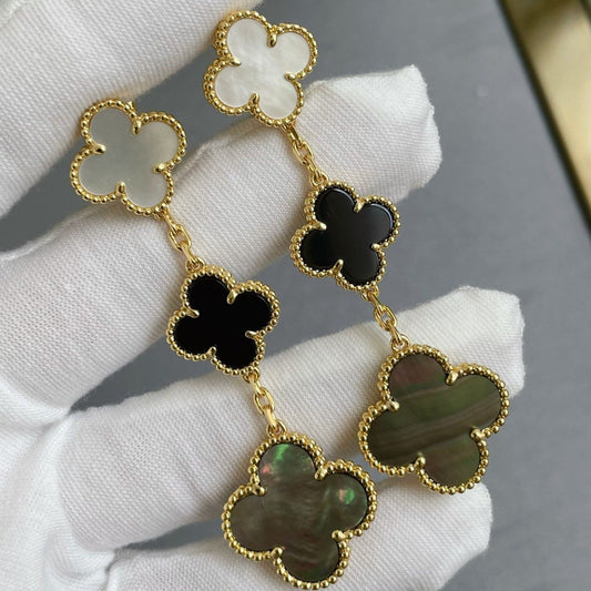 [Stellar Jewelry]CLOVER 3 MOTIF MOP ONYX DARK MOP PINK GOLD EARRINGS