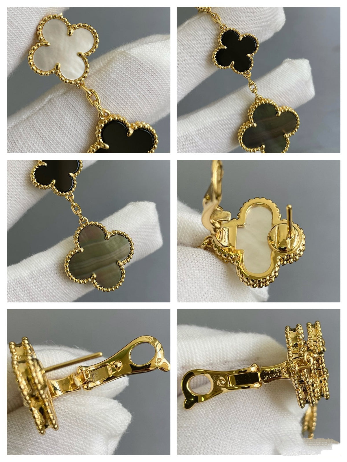 [Stellar Jewelry]CLOVER 3 MOTIF MOP ONYX DARK MOP PINK GOLD EARRINGS