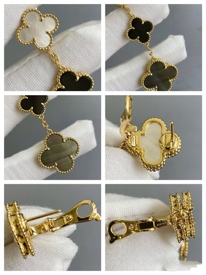 [Stellar Jewelry]CLOVER 3 MOTIF MOP ONYX DARK MOP PINK GOLD EARRINGS