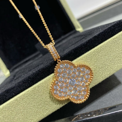 [Stellar Jewelry]CLOVER 25MM LARGE PEDANT DIAMOND PAVED LONG NECKLACE