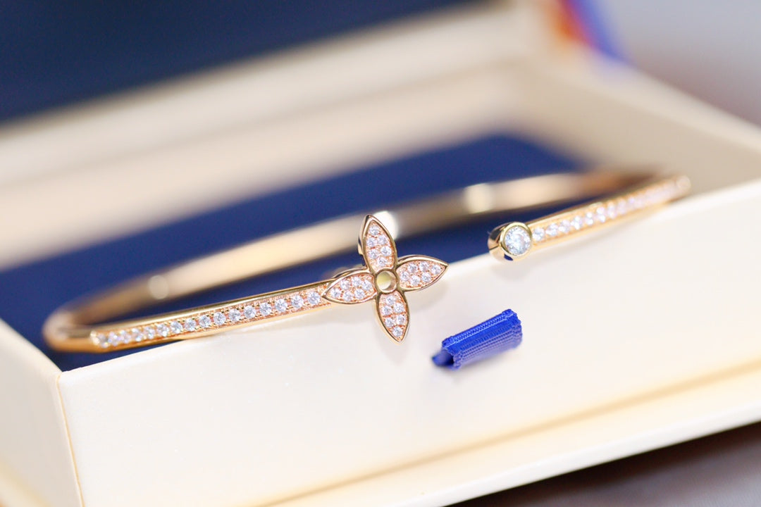 [Stellar Jewelry]IDYLLE PINK GOLD OPEN BRACELET DIAMOND PAVED