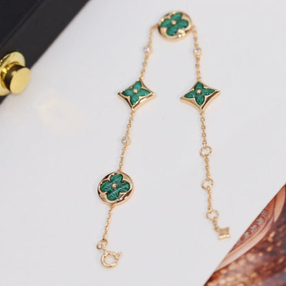 [Stellar Jewelry]STAR AND SUN 4 MOTIF PINK GOLD MALACHITE BRACELET