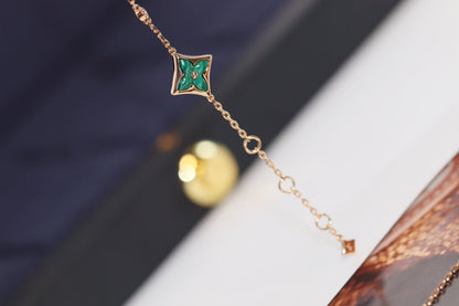 [Stellar Jewelry]STAR AND SUN 4 MOTIF PINK GOLD MALACHITE BRACELET