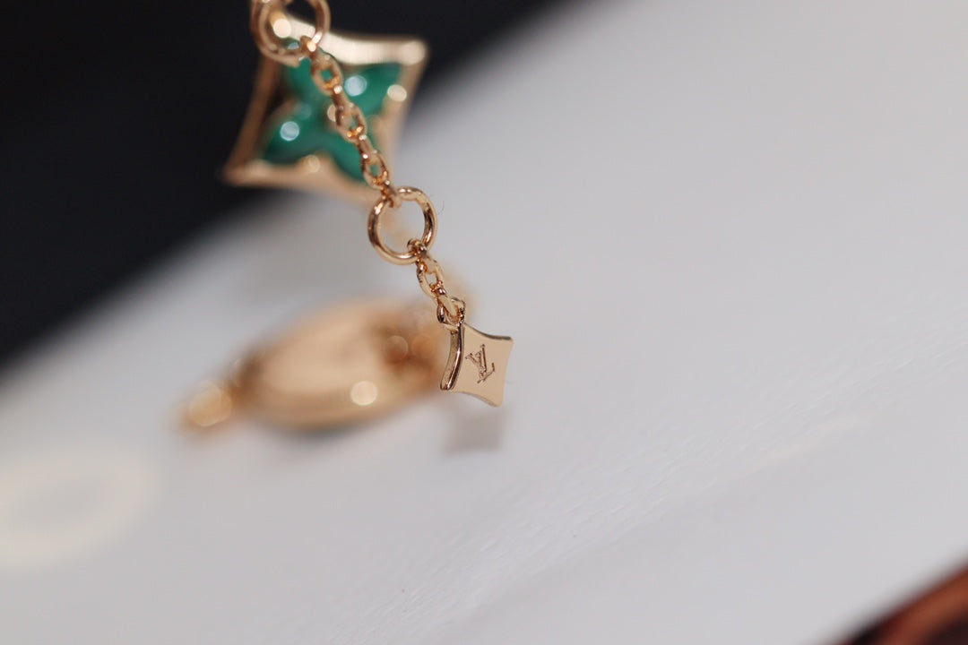 [Stellar Jewelry]STAR AND SUN 4 MOTIF PINK GOLD MALACHITE BRACELET