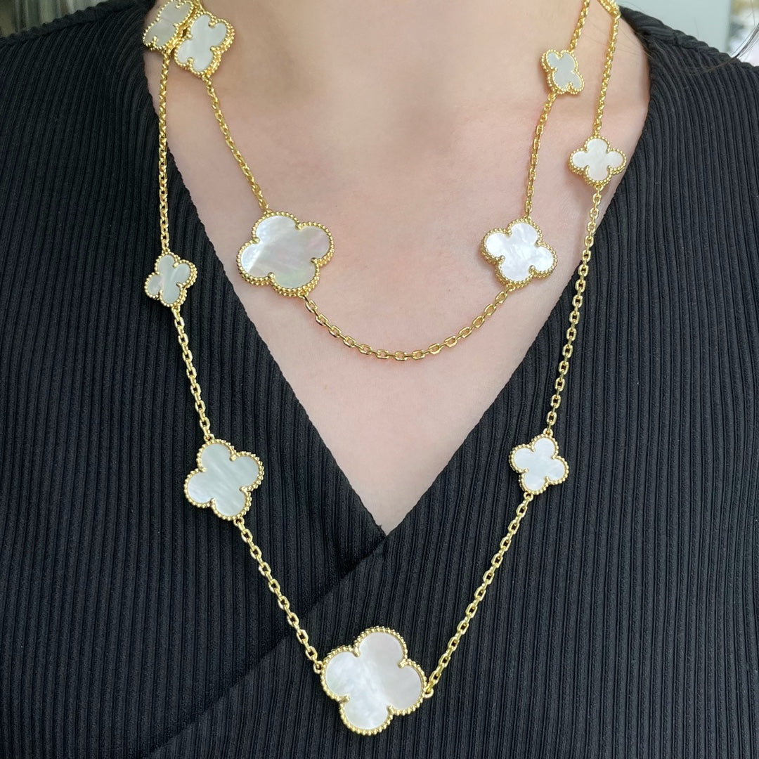 [Stellar Jewelry]CLOVER 16 MOTIF WHITE MOP GOLD NECKLACE