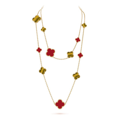 [Stellar Jewelry]CLOVER 16 MOTIF CARNELIAN TIGER EYE ROSE GOLD NECKLACE