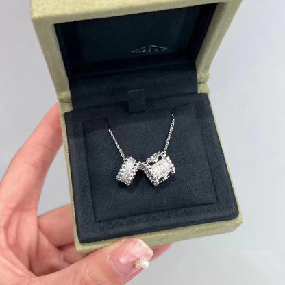 [Stellar Jewelry]PERLEE DOUBLE PENDANT SILVER DIAMOND NECKLACE