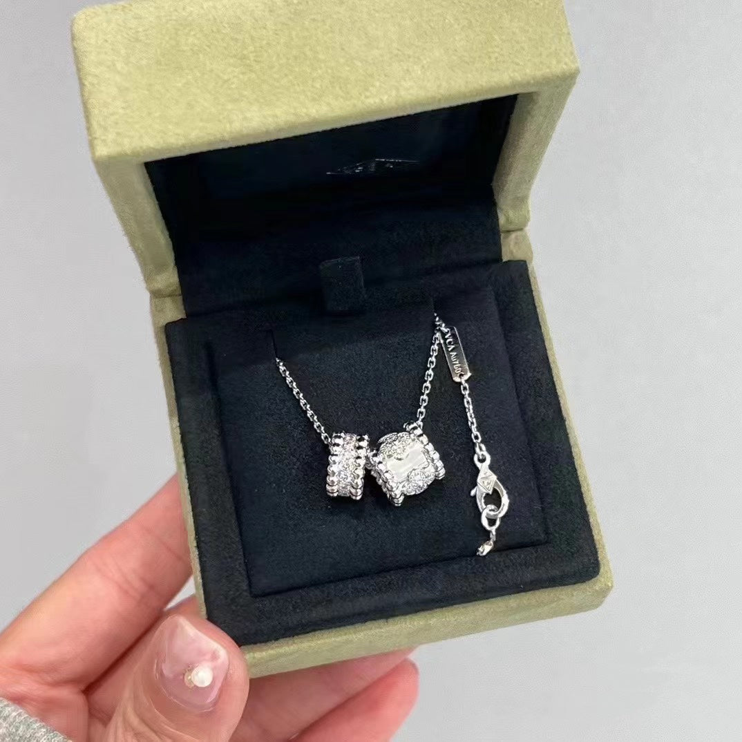 [Stellar Jewelry]PERLEE DOUBLE PENDANT SILVER DIAMOND NECKLACE