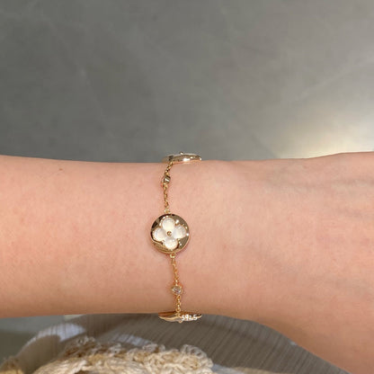 [Stellar Jewelry]STAR AND SUN 4 MOTIF WHITE MOP PINK GOLD BRACELET